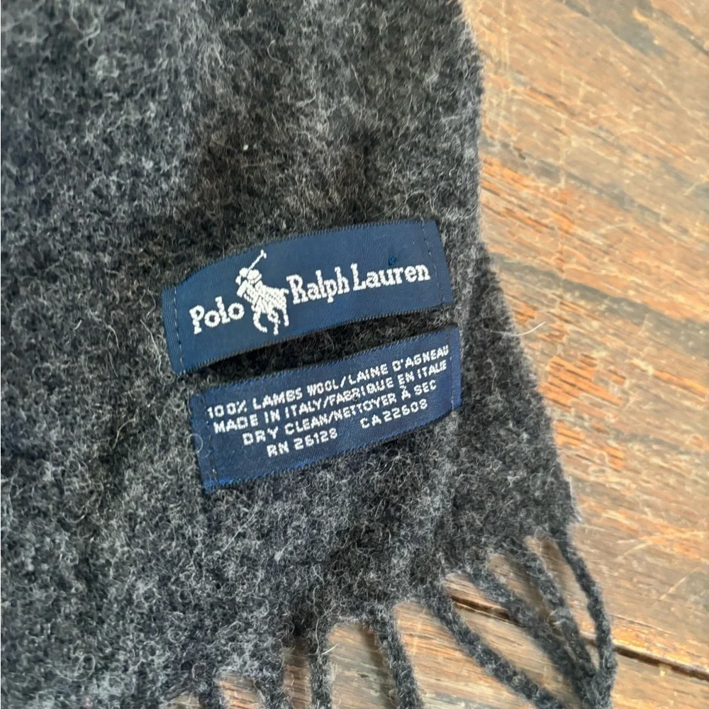 Polo Ralph Lauren Scarf 100% Lambswool Charcoal Gray Classic Preppy Minimalist